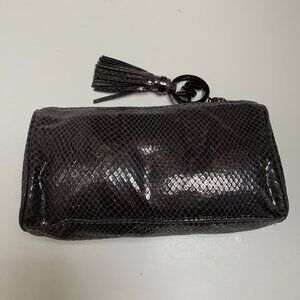 Michael Kors Metallic Grey Leather Cosmetic Pouch